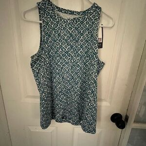 NWT Jones New York Blue Geometric High-Neck Tank Top - Size Medium